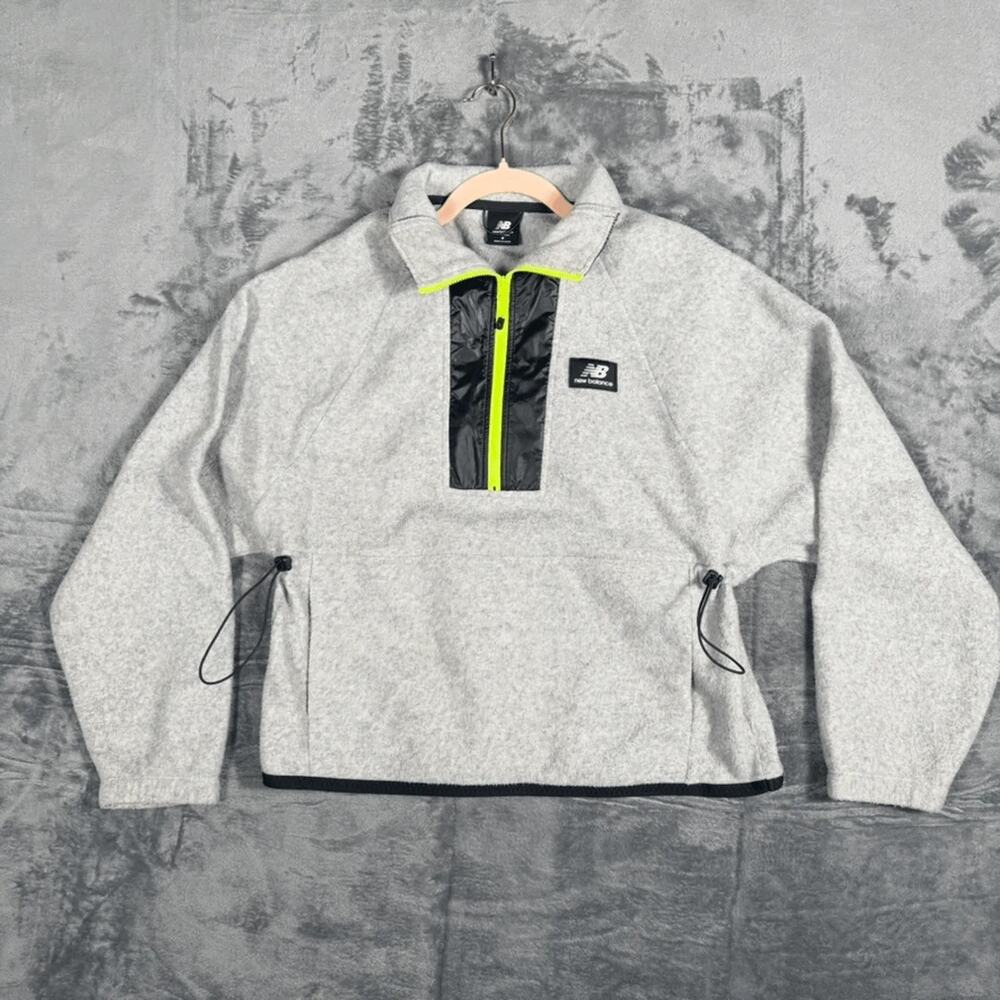 New‎ Balance Pullover Jacket Sweatshirt Size S Recycled Polyester Grey Neon Zip